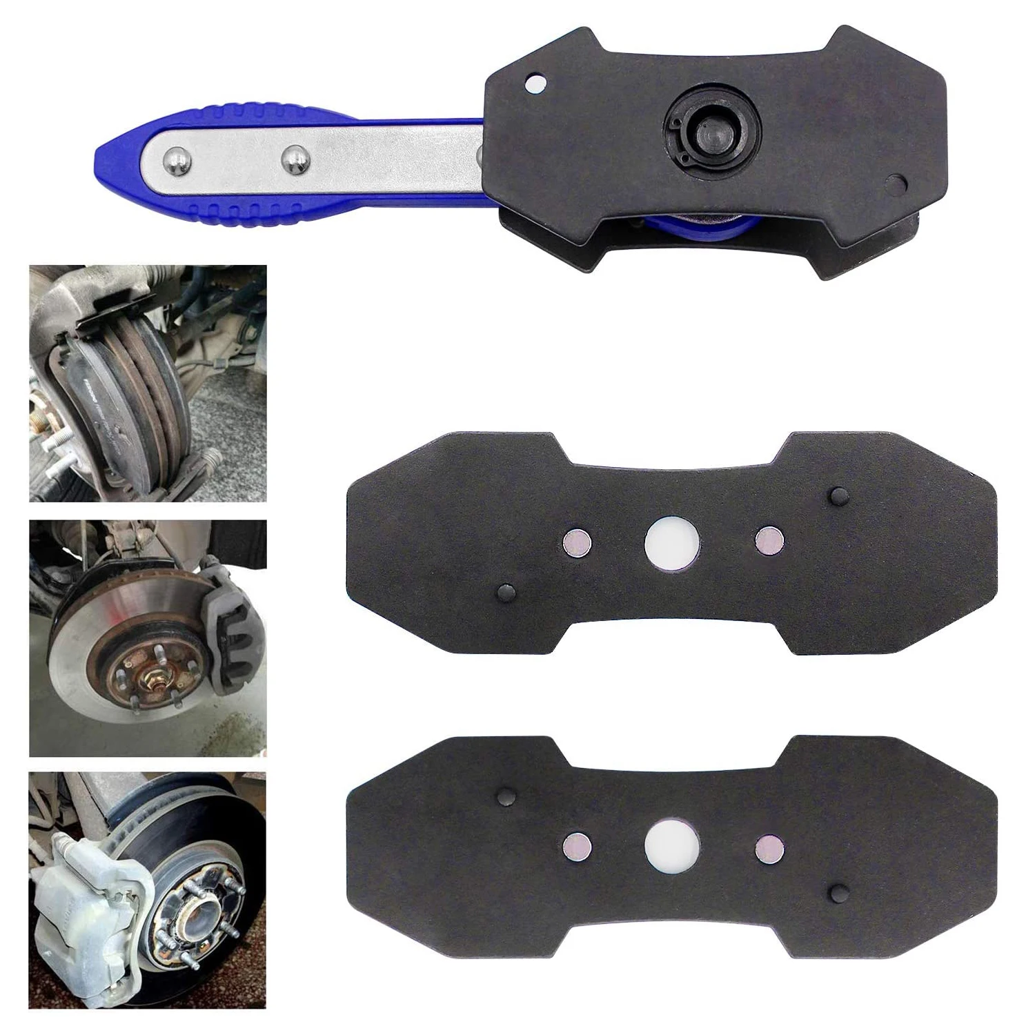 Brake Caliper Press Tool Brake Pad 360° Ratchet Piston Wrench Spreader Caliper Press Compression Tool with 2pcs Plates