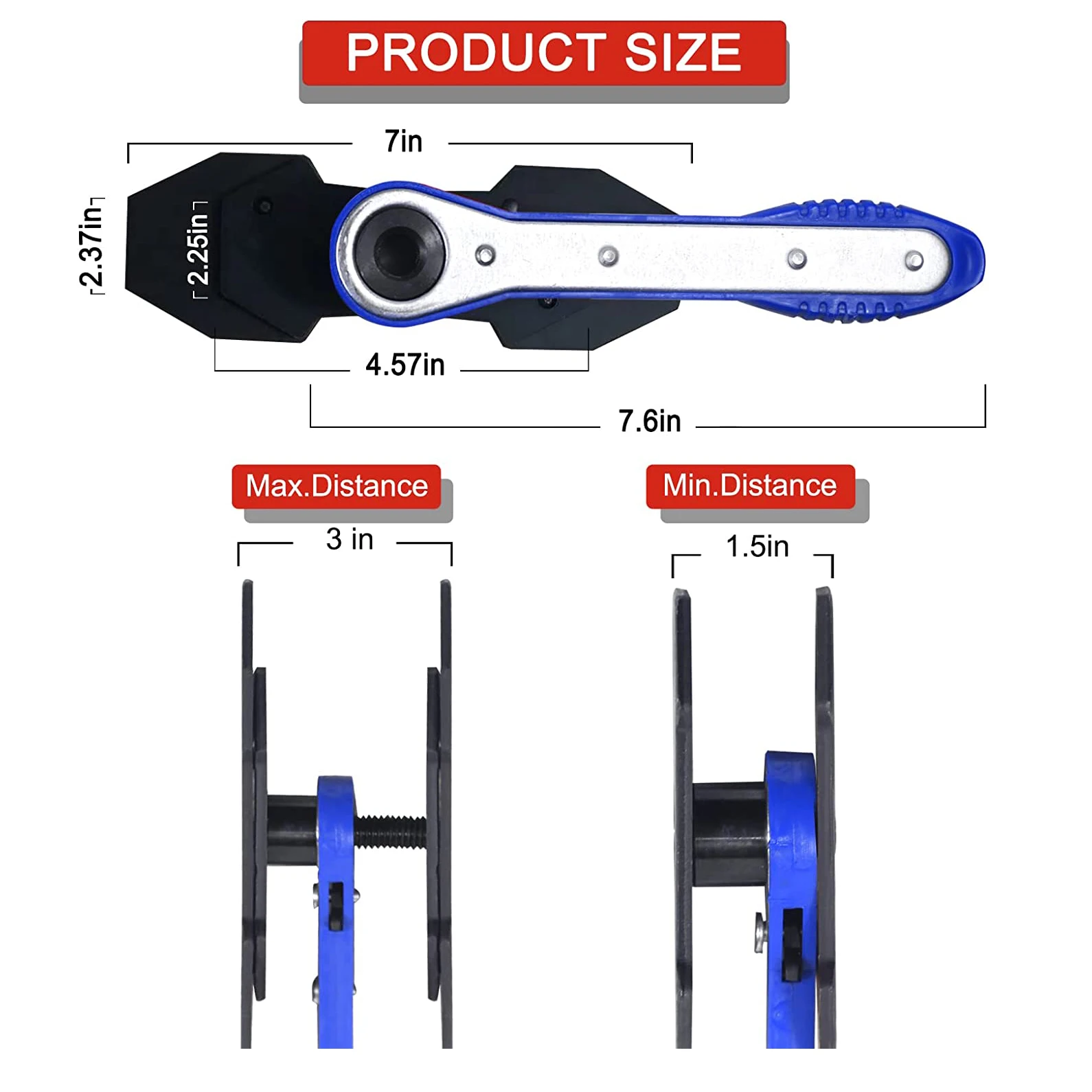 Brake Caliper Press Tool Brake Pad 360° Ratchet Piston Wrench Spreader Caliper Press Compression Tool with 2pcs Plates