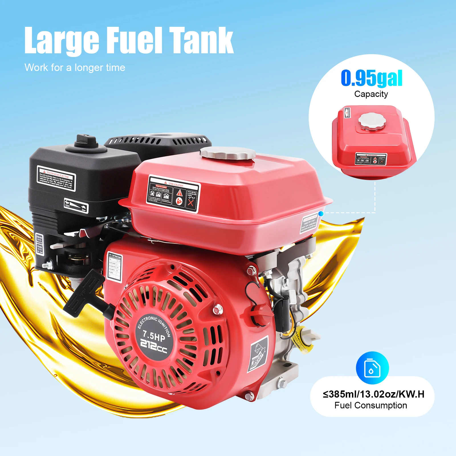 212cc 4-Stroke Engine 7.5HP Air Cooled Single Cylinder Pull Start Petrol Engine for Water Pumps