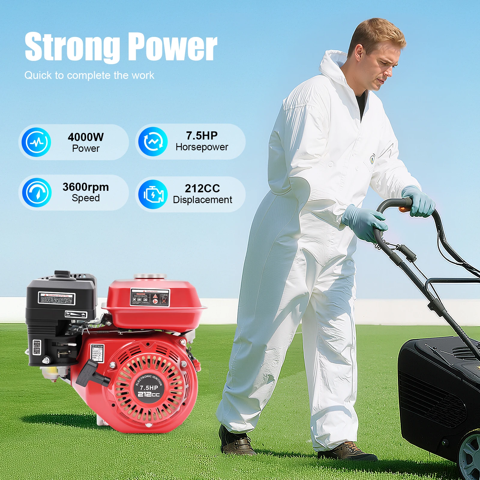 212cc 4-Stroke Engine 7.5HP Air Cooled Single Cylinder Pull Start Petrol Engine for Water Pumps
