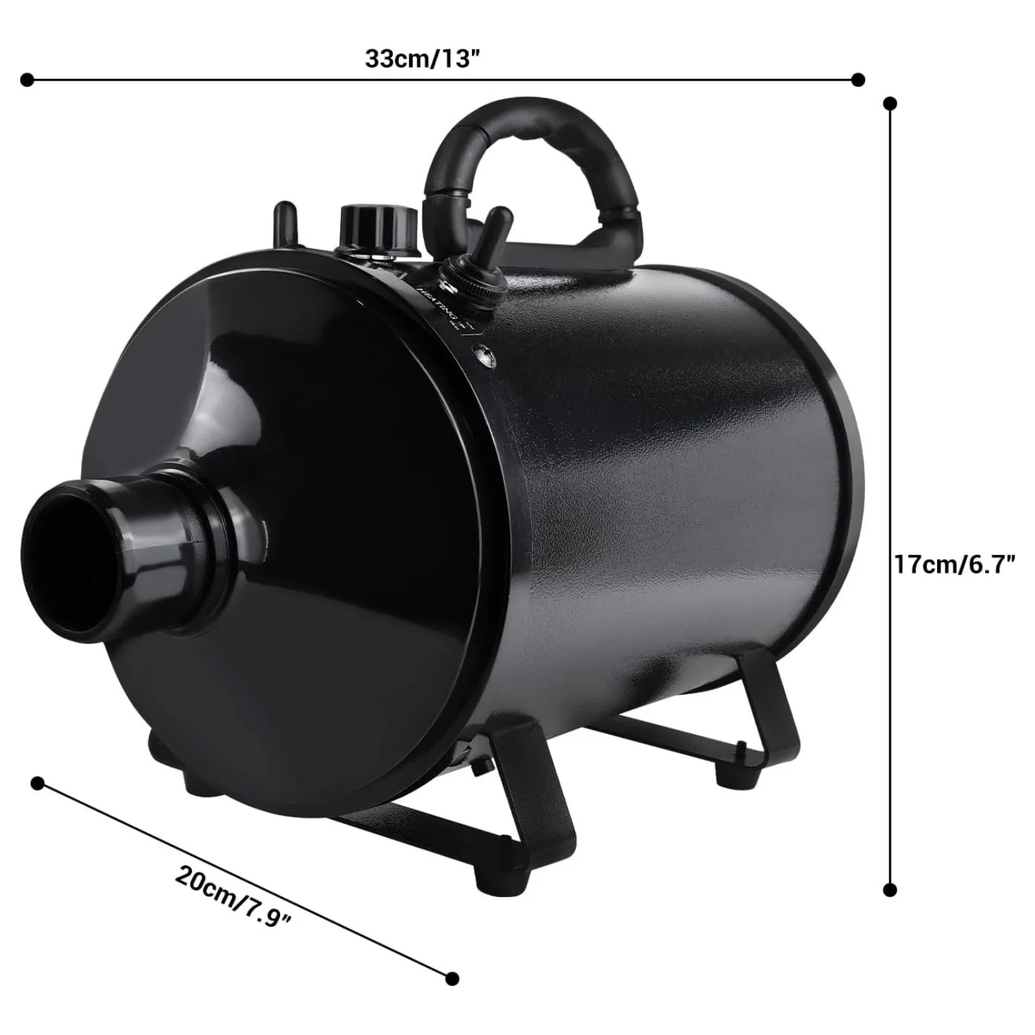 BRIEFNESS Pet Dryer with Heated Dog Grooming Blower with 3 Nozzles Small/Medium/Large Dog Pet Blower Black