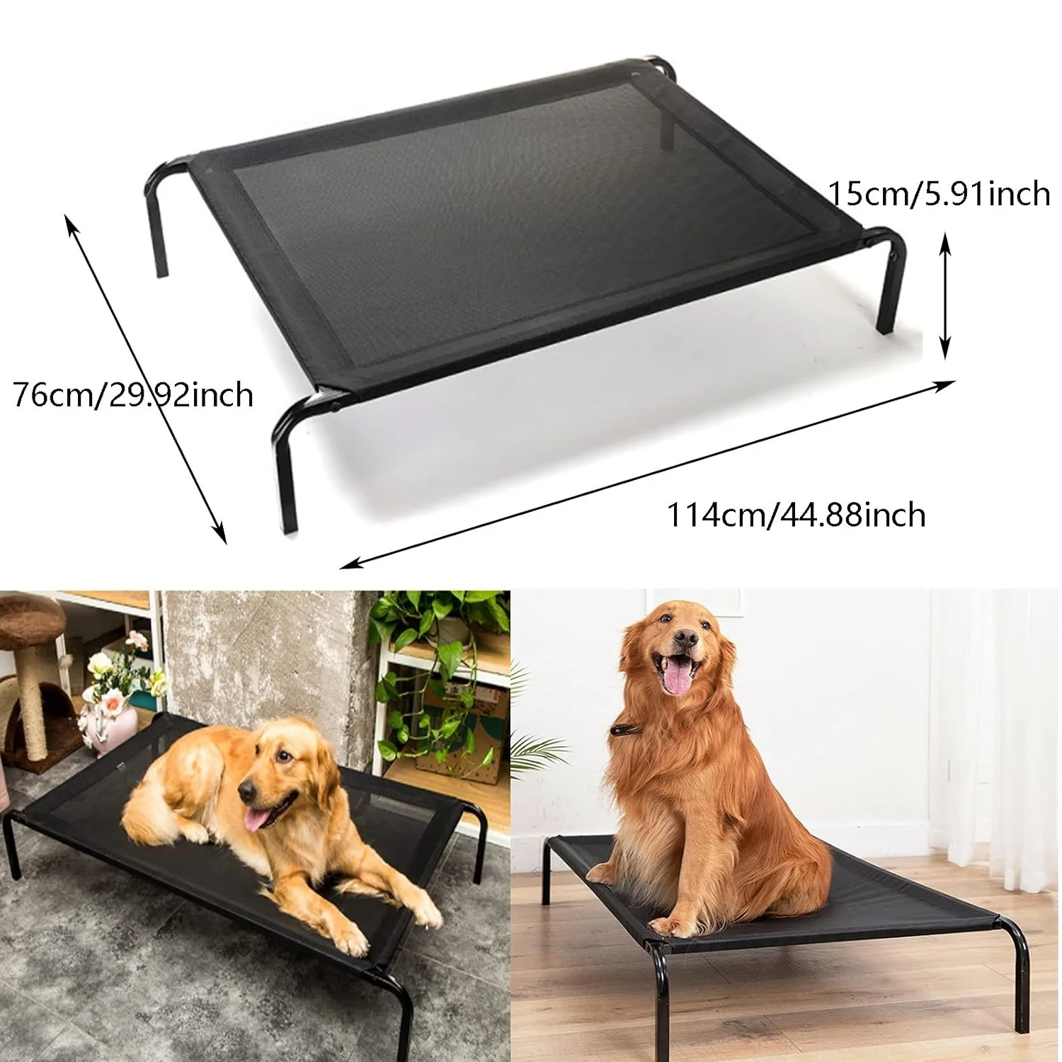 BRIEFNESS Elevated Dog Bed Pet Sofa Bed 3 Sizes Available Outdoor Pet Bed Dog & Cat Camping Bed Black