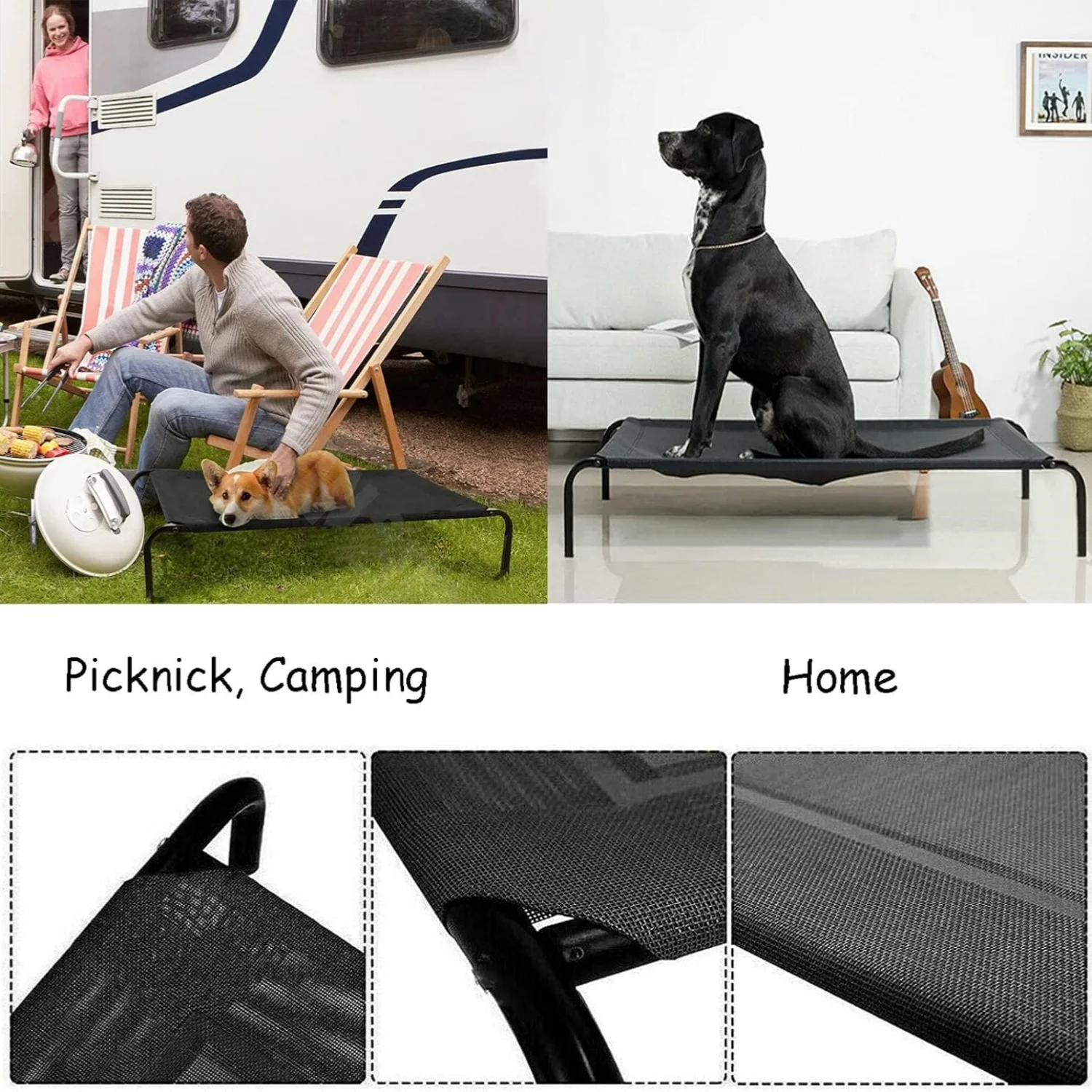 BRIEFNESS Elevated Dog Bed Pet Sofa Bed 3 Sizes Available Outdoor Pet Bed Dog & Cat Camping Bed Black