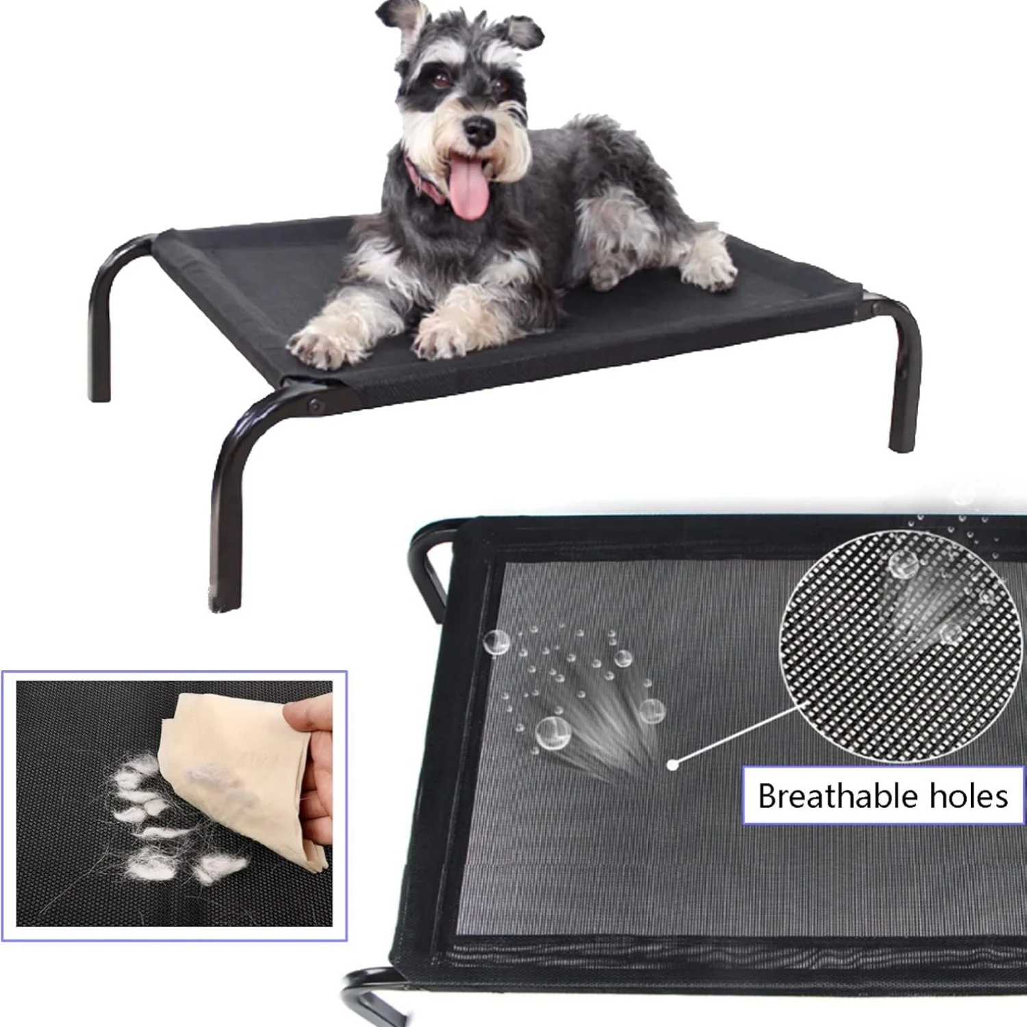 BRIEFNESS Elevated Dog Bed Pet Sofa Bed 3 Sizes Available Outdoor Pet Bed Dog & Cat Camping Bed Black