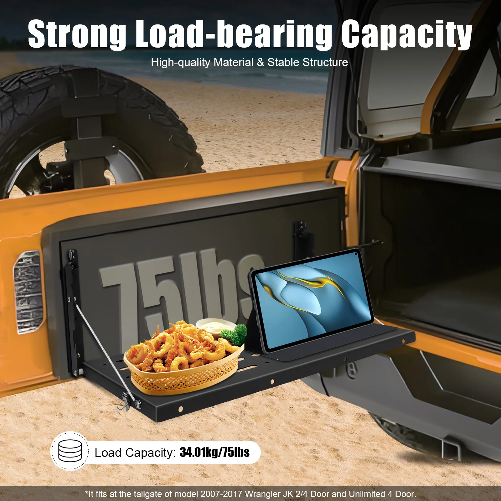 Portable Folding Table Tailgate Table Black Metal Foldable Tailgate Table Dining Table 60×31cm for 07-17 Jeep Wrangler JK
