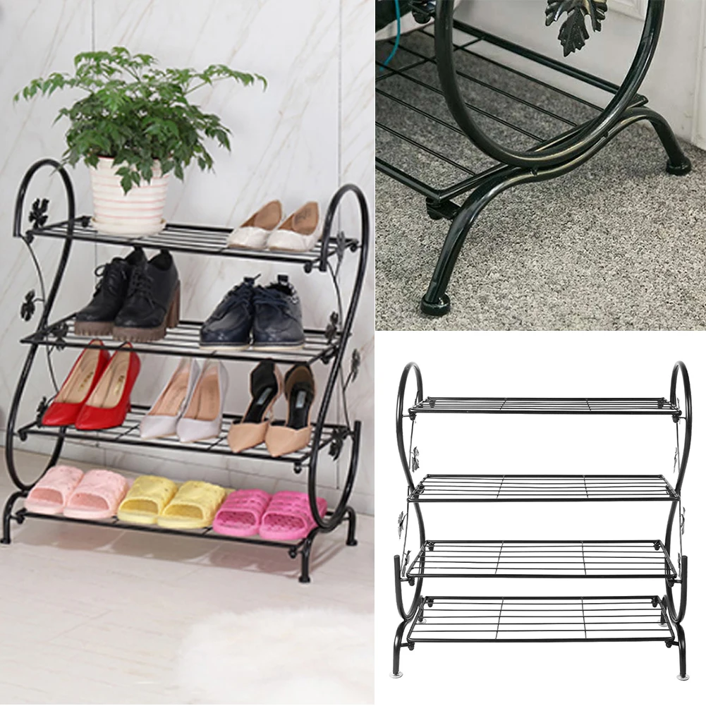 Voltsify White Metal 4 Tier S-Shape Shoe Rack, 60cm W X 30cm D X 70cm H