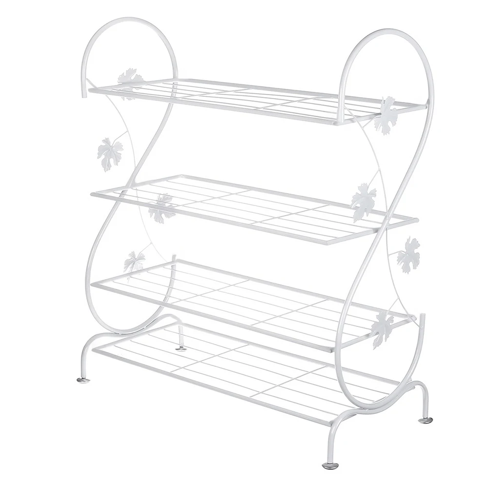 Voltsify White Metal 4 Tier S-Shape Shoe Rack, 60cm W X 30cm D X 70cm H