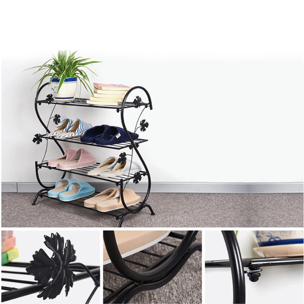 Voltsify White Metal 4 Tier S-Shape Shoe Rack, 60cm W X 30cm D X 70cm H