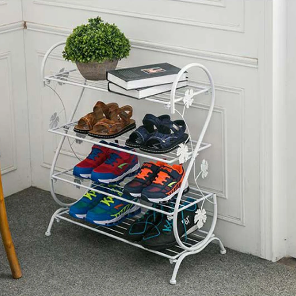 Voltsify White Metal 4 Tier S-Shape Shoe Rack, 60cm W X 30cm D X 70cm H