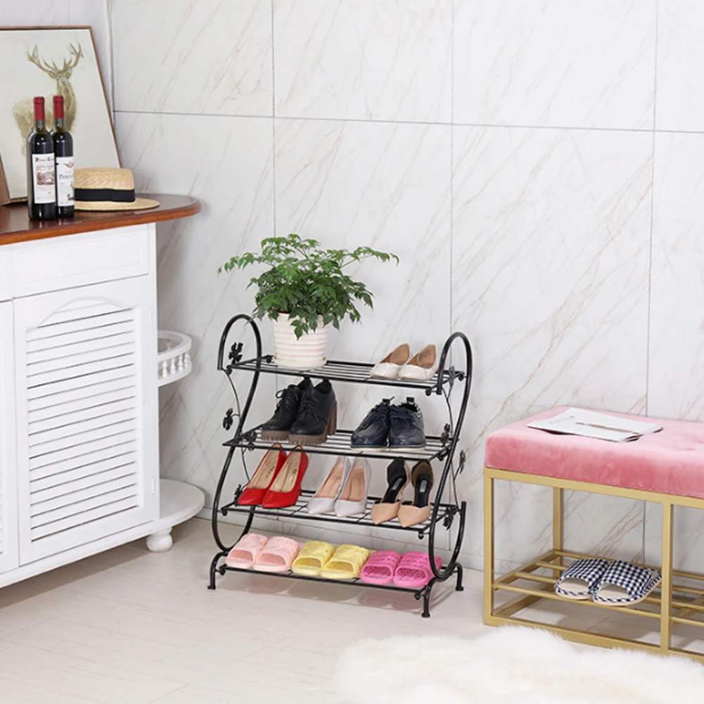 Voltsify White Metal 4 Tier S-Shape Shoe Rack, 60cm W X 30cm D X 70cm H