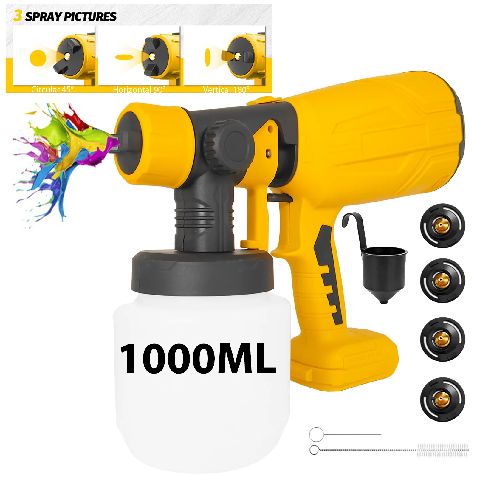 Cordless Paint Sprayer Compatible with DeWalt 20V Battery,1000Ml,3 Nozzles & 3-in-1 Spray Pattern for House Painting Tools Only