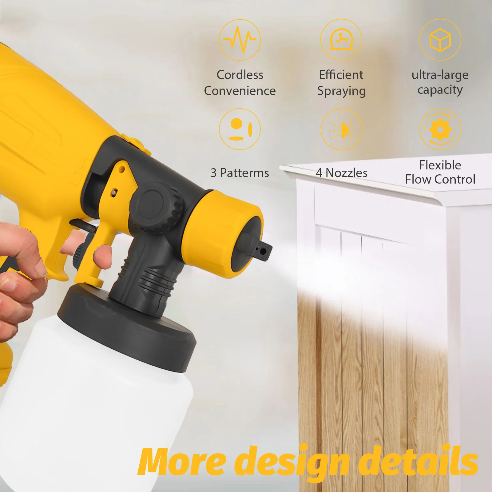 Cordless Paint Sprayer Compatible with DeWalt 20V Battery,1000Ml,3 Nozzles & 3-in-1 Spray Pattern for House Painting Tools Only
