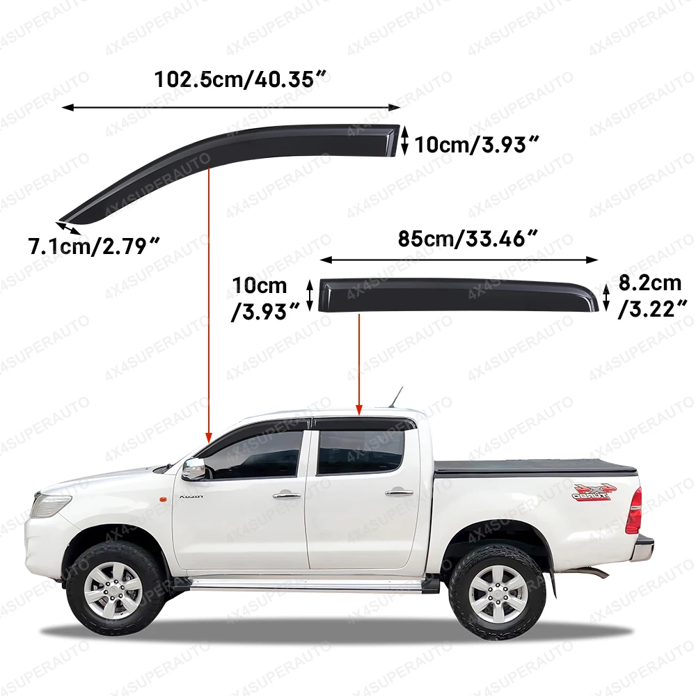 For Toyota Hilux N70 Weather Shiled Vigo 2005-2014 Window Deflectors Sun Rain Guard Double Cab Black Smoke 4PCS