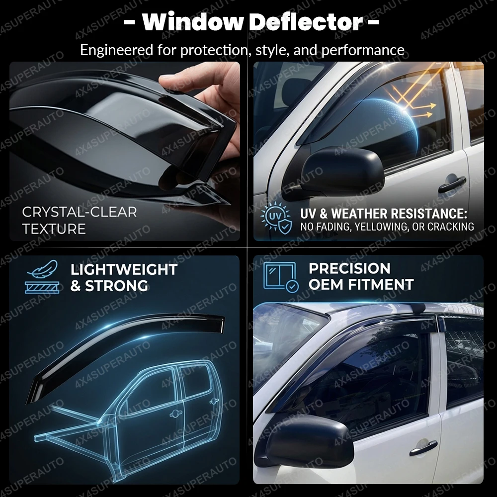 For Toyota Hilux N70 Weather Shiled Vigo 2005-2014 Window Deflectors Sun Rain Guard Double Cab Black Smoke 4PCS