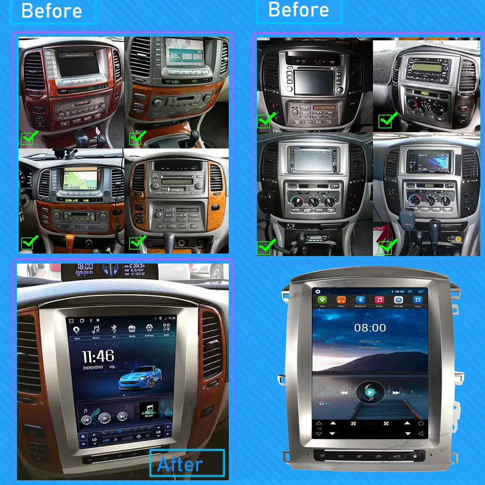 12.1" Carplay Auto Android 13 8G+256G Car Player GPS WIFI Bluetooth Radio For Toyota Land Cruiser LC100 Lexus LX470 2002 - 2007