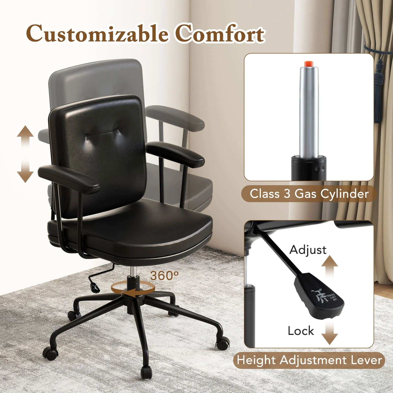 GOFLAME Home Office Chair Small Desk Chair Adjustable Computer Chair-Coffee