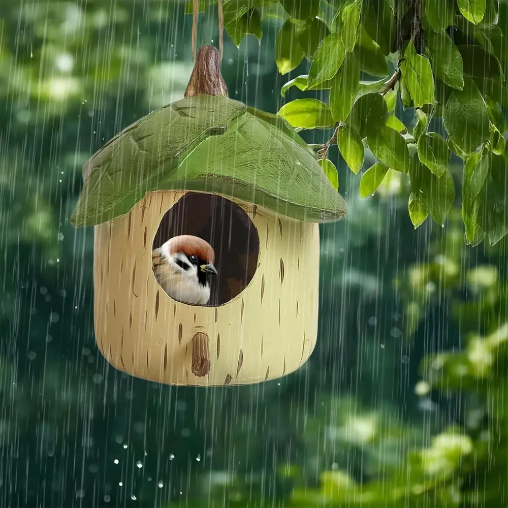 Hanging Bird House Outdoor Birdhouse Resin Novelty Decorative Garden Decor Hummingbird Nest for Garden Fence Patio Yard Backyard
