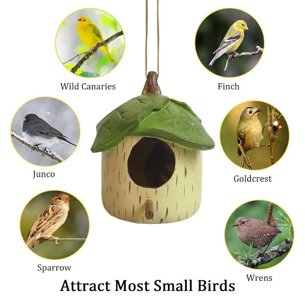 Hanging Bird House Outdoor Birdhouse Resin Novelty Decorative Garden Decor Hummingbird Nest for Garden Fence Patio Yard Backyard