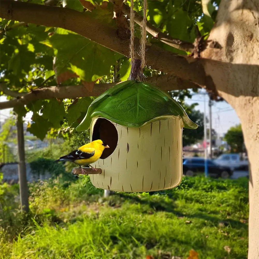 Hanging Bird House Outdoor Birdhouse Resin Novelty Decorative Garden Decor Hummingbird Nest for Garden Fence Patio Yard Backyard
