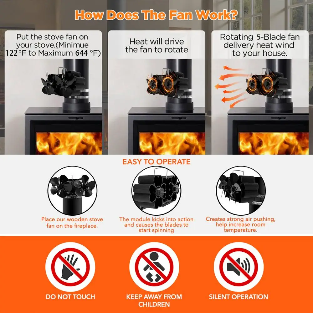 Fireplace Fan Heat Powered Silent Heat Activated Fan Wood Stove Blower Low Noise Wood Burner Fan Thermal Fan For Wood Burning
