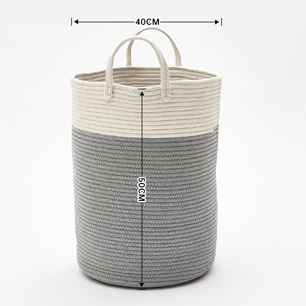 Woven Basket Baby Kids Toys Storage Clothes Hamper Laundry Basket with Decor Balls Grey/Pink