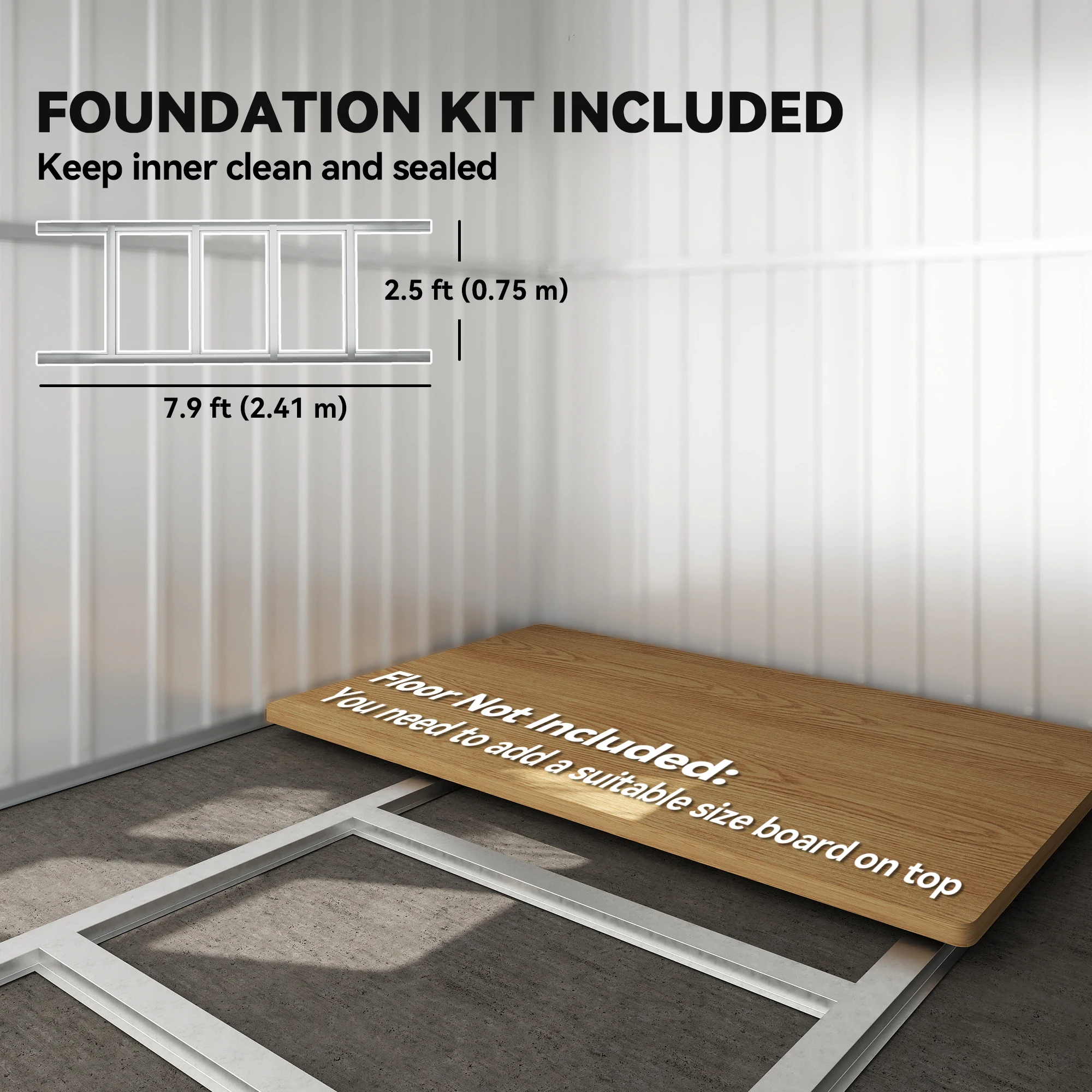 8.5 X 6ft Galvanized Steel Garden Shed Metal Shed with Foundation Kit, Grey