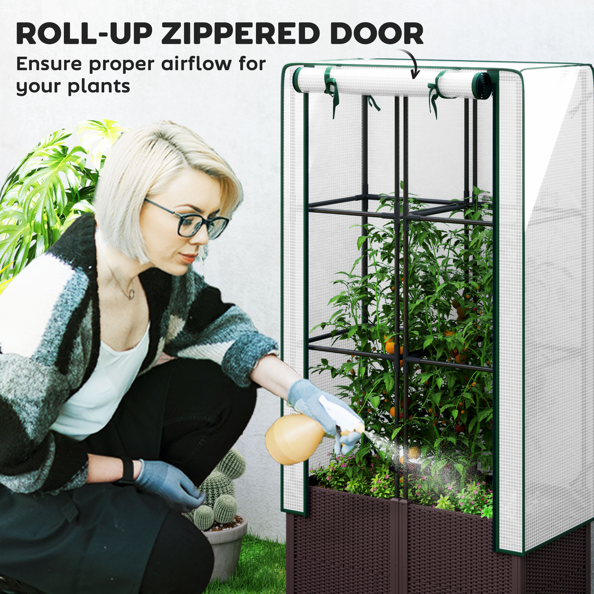 Plastic Raised Garden Planter with Trellis, Drainage Holes, 80 X 40 X 140 cm