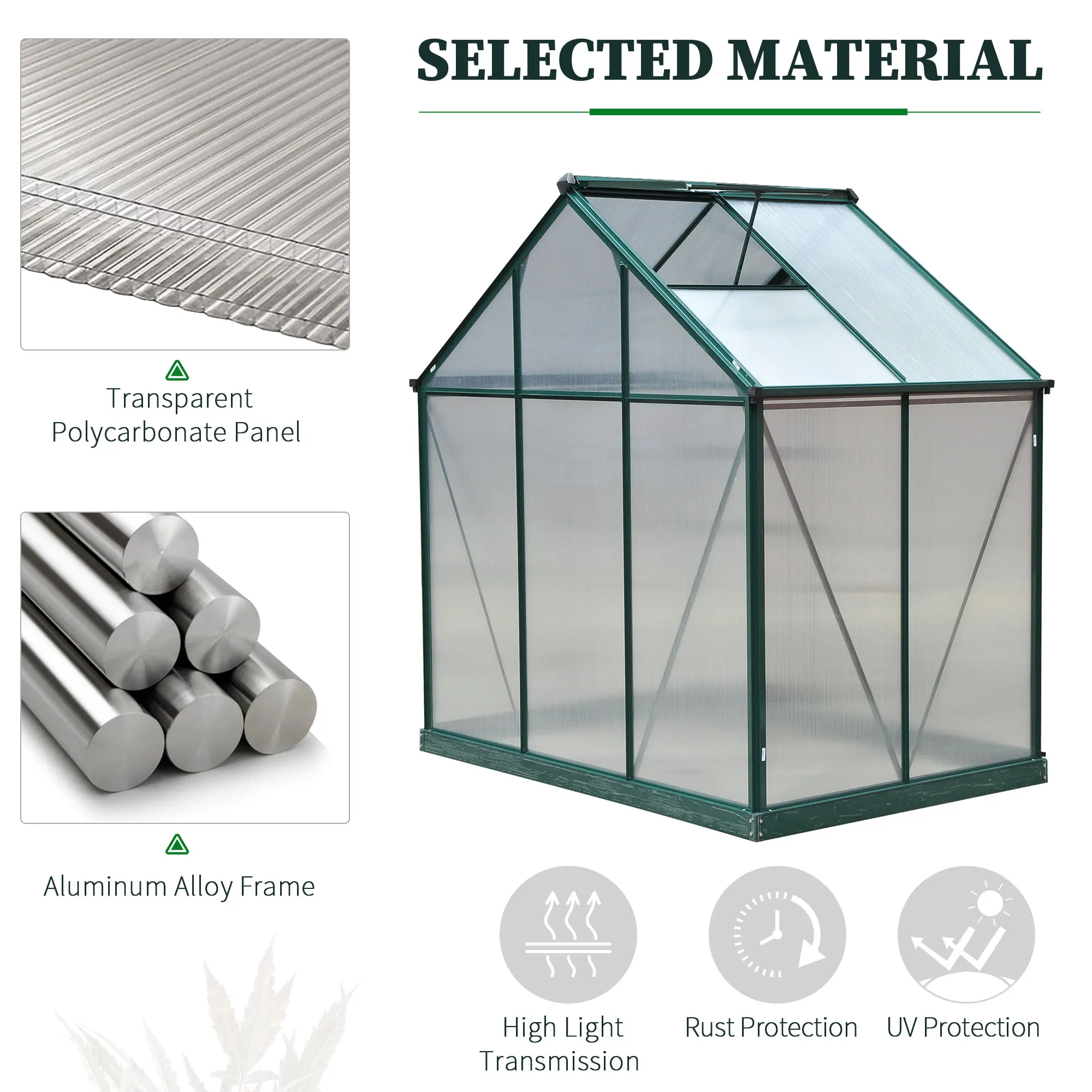 Polycarbonate Walk-In Garden Greenhouse Aluminum Frame Outdoor 190 X 132cm