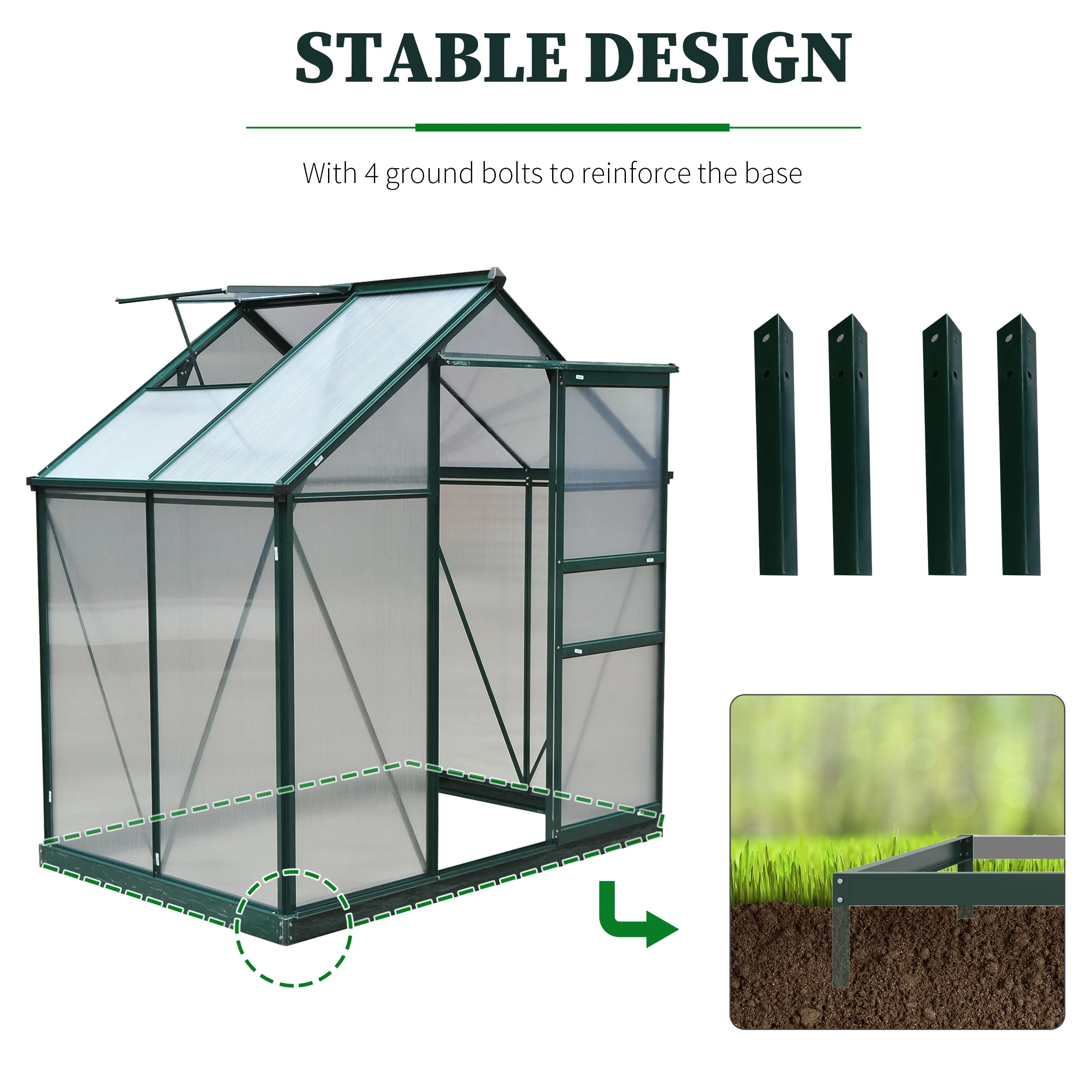 Polycarbonate Walk-In Garden Greenhouse Aluminum Frame Outdoor 190 X 132cm