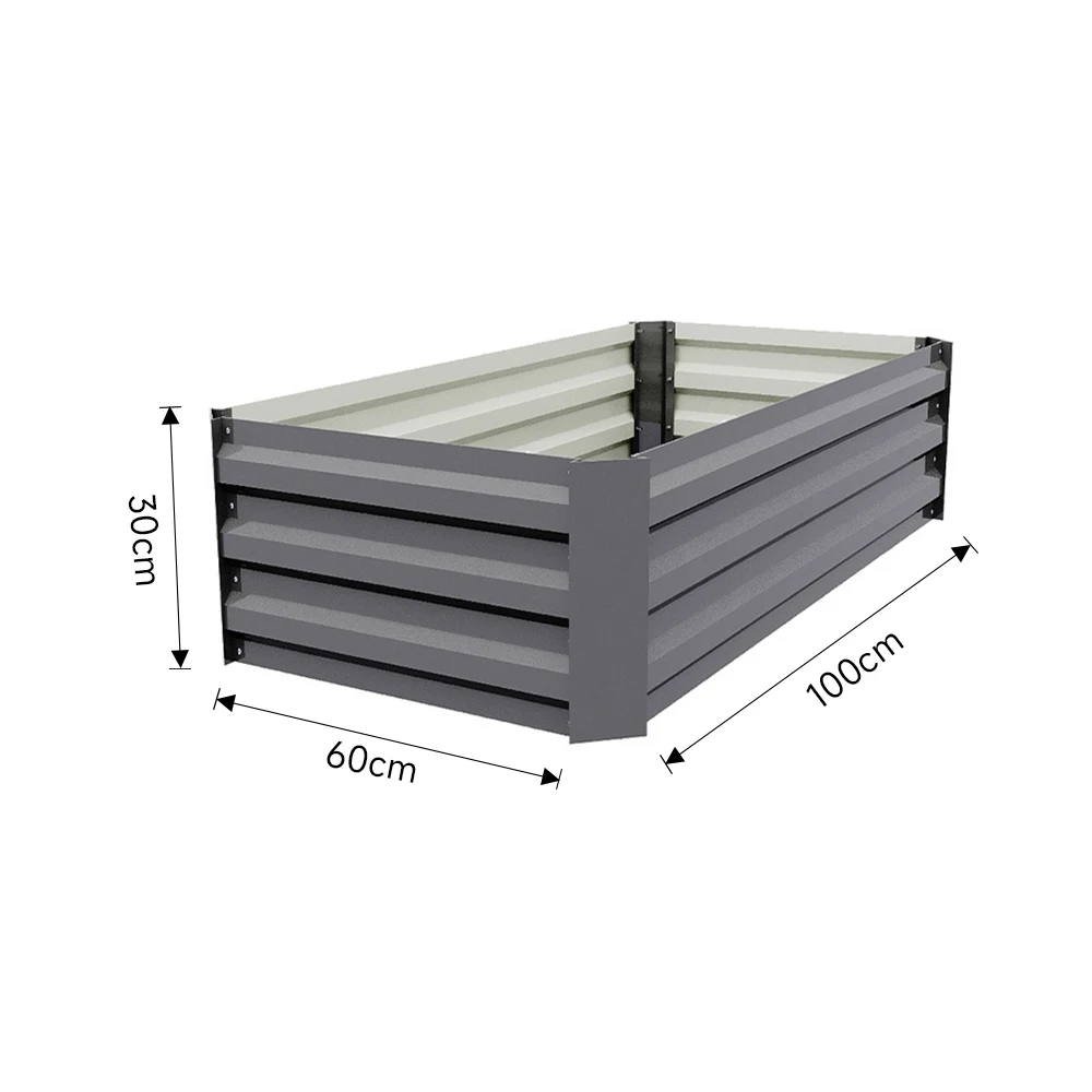 Voltsify Grey Galvanized Steel Rectangular Raised Garden Bed Planter Box, 100cm W X 60cm D X 30cm H
