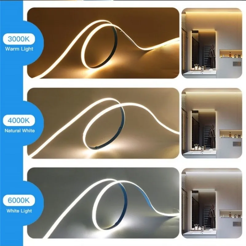 Ultra Thin COB LED Strip 3mm 5mm DC12V/24V 400Leds/m RA90 High Density Flexible FOB Ribbon Rope Tape Dimmable Linear Lighting