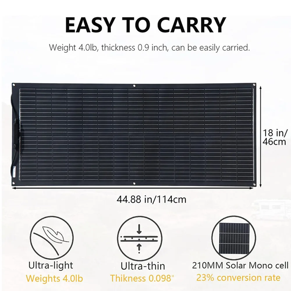 100 Watt Fiberglass Flexible Solar Panel 1000W-100W , Portable Bendable 12 Volts Mono Cell for RV Camping Home Boat Marine