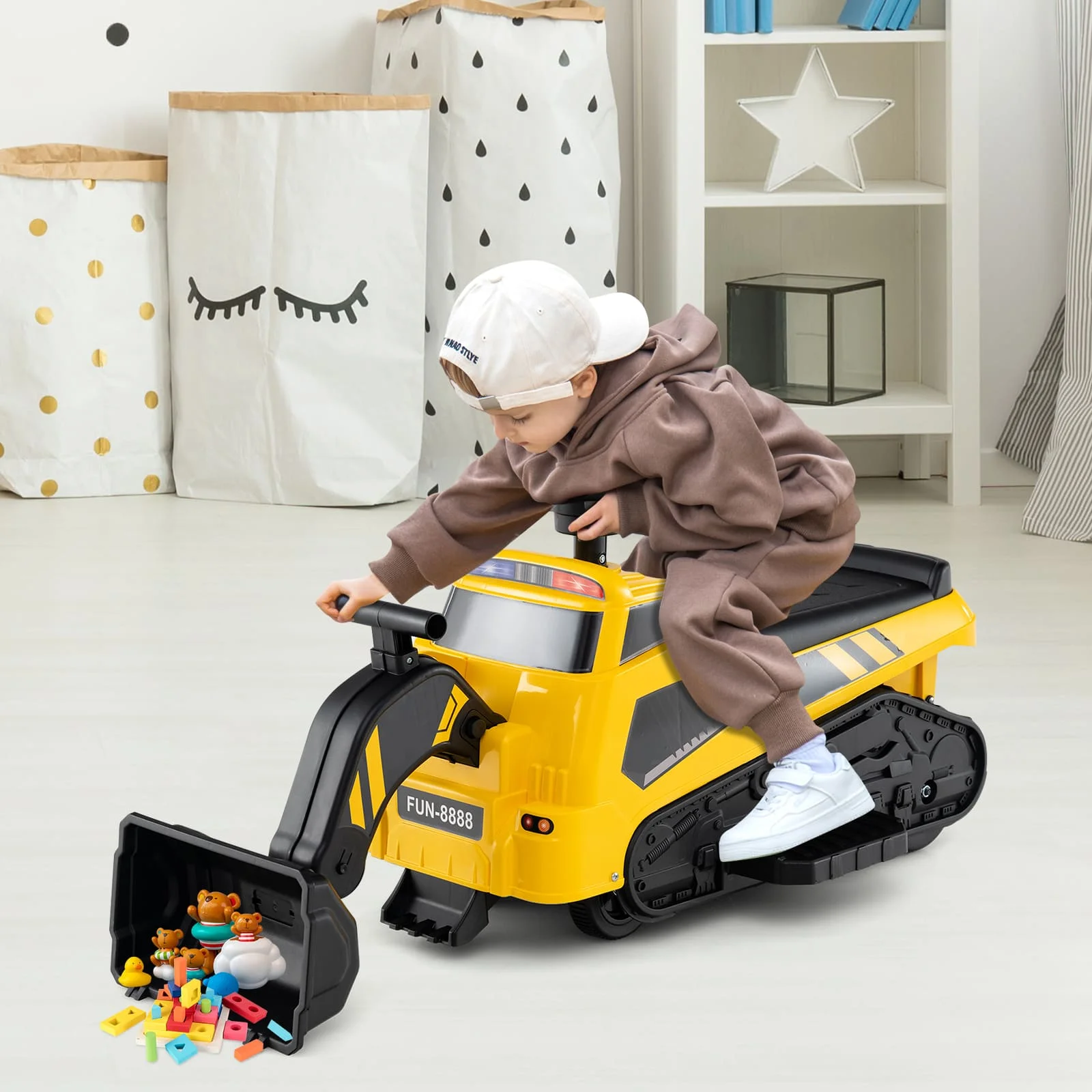 DORTALA 3-in-1 Ride on Tractor Electric Toy Excavator Bulldozer w/ Adjustable Arms
