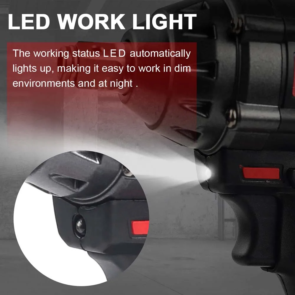 1000Nm 1/2" Cordless Electric Impact Wrench Drill Gun Ratchet Driver 1/2Battery