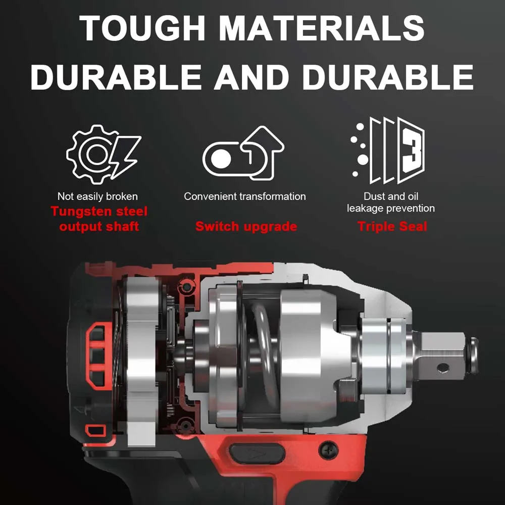 1000Nm 1/2" Cordless Electric Impact Wrench Drill Gun Ratchet Driver 1/2Battery