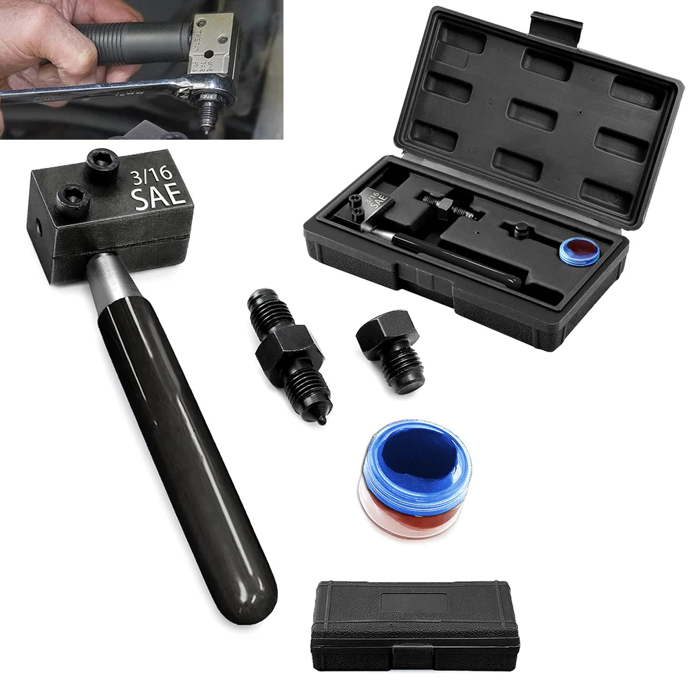 Universal Hand Held Brake Line Flaring Tool 3/16" SAE Brake Pipe Double Flaring Tool Kit, for Vehicle Brake Lines Repairing