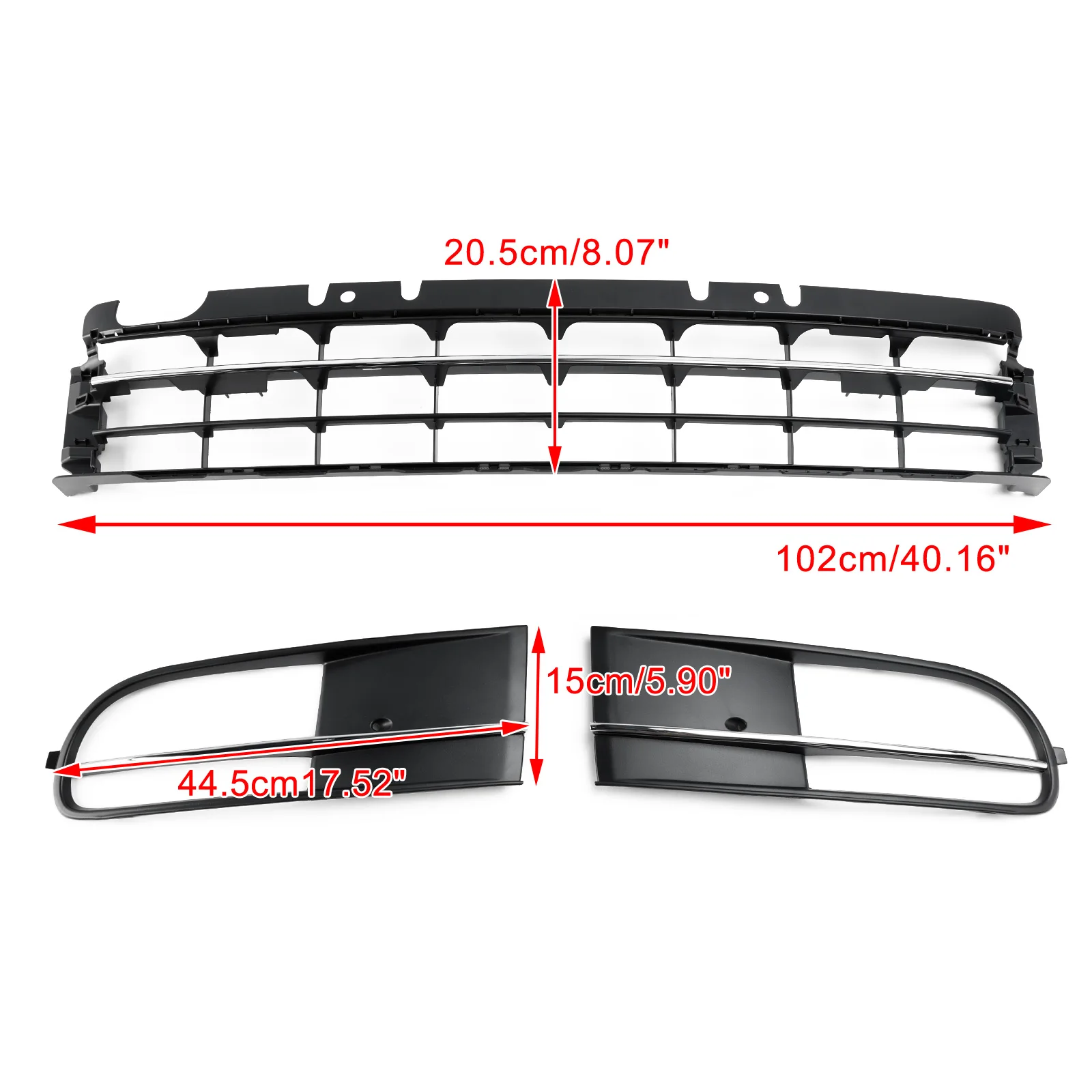 Artudatech Front Bumper Lower Grille + Fog Light Grill Fit for VW Beetle 2012-2016 W/ Chrome