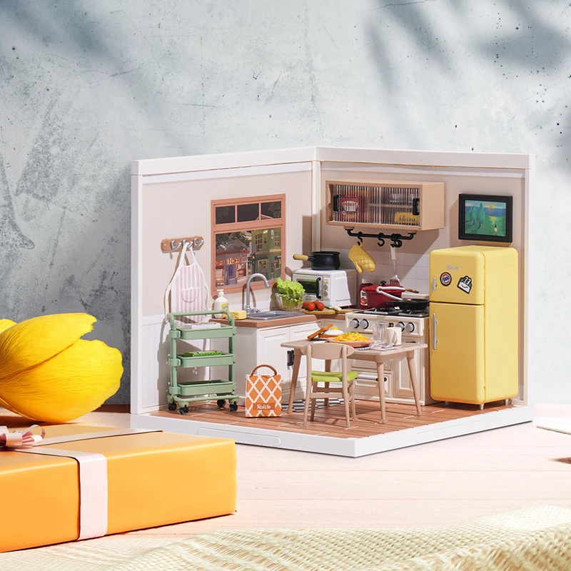 Robotime Rolife 3D Puzzle Happy Meals Kitchen Model Super Store Series DIY Miniature Plastic Building House Kit