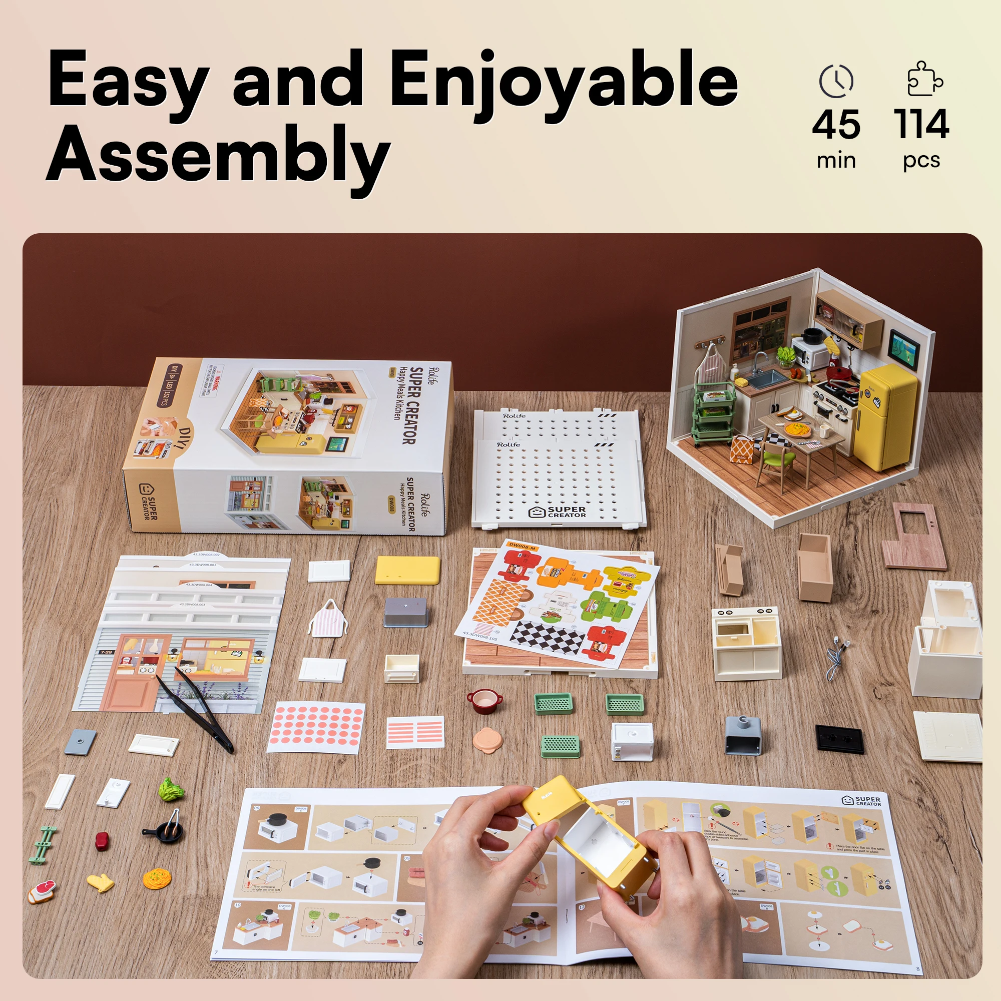 Robotime Rolife 3D Puzzle Happy Meals Kitchen Model Super Store Series DIY Miniature Plastic Building House Kit