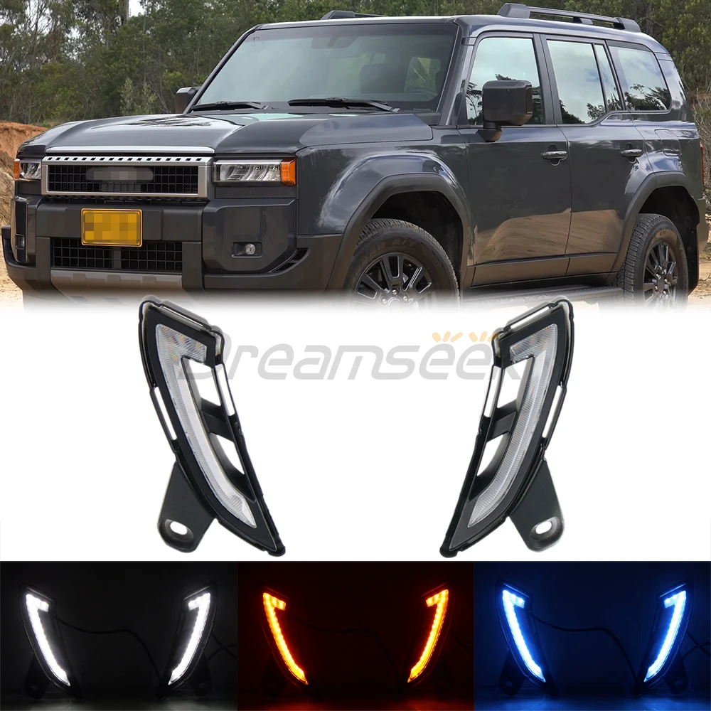 LED DRL Daytime Running Light for Toyota Land Cruiser Prado J250 LC250 2024+ Bumper Fog Lamp with Sequential Dynamic Turn Signal