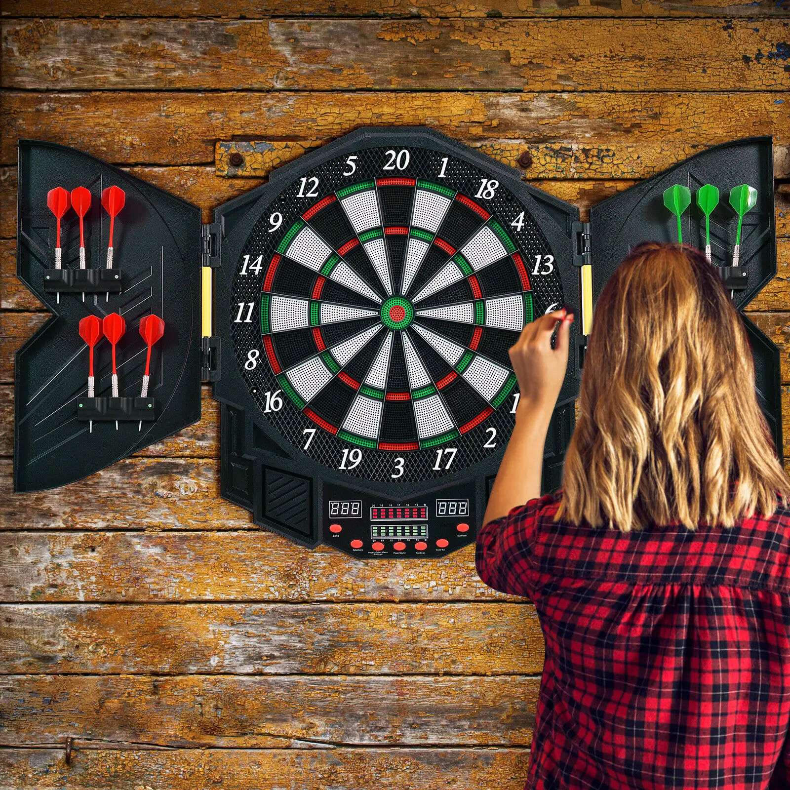 DORTALA Professional Electronic Dart Board Set Digital Dartboard w/Cabinet 4 LED Display