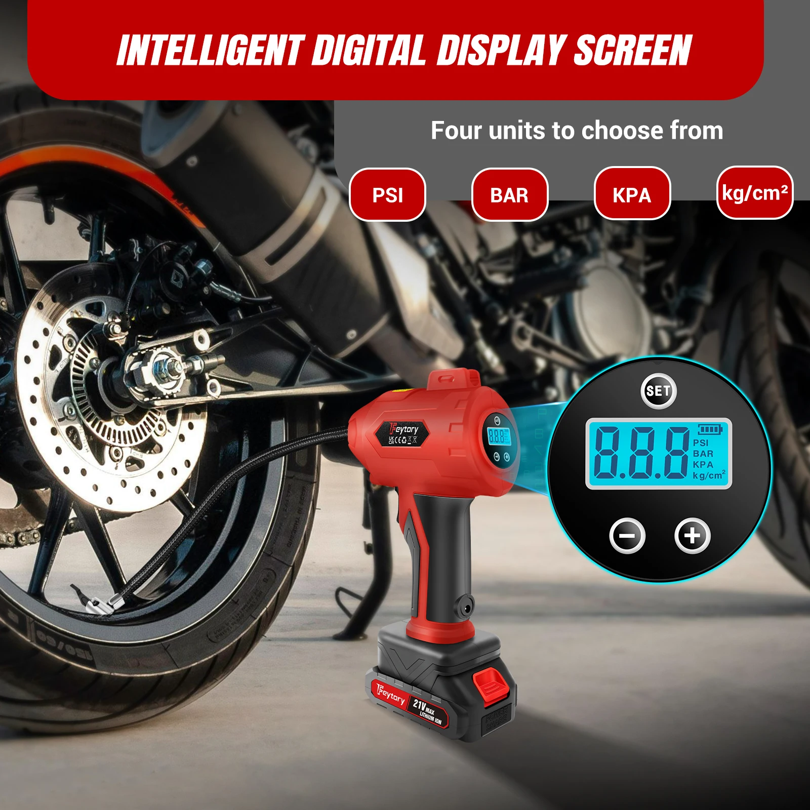 DayPlus Tire Inflator Portable Air Compressor, 180PSI Handheld Air Pump with Digital Pressure Gauge for Cars, Motorcycles, Bikes