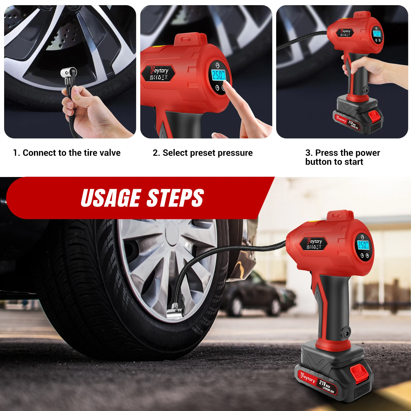 DayPlus Tire Inflator Portable Air Compressor, 180PSI Handheld Air Pump with Digital Pressure Gauge for Cars, Motorcycles, Bikes