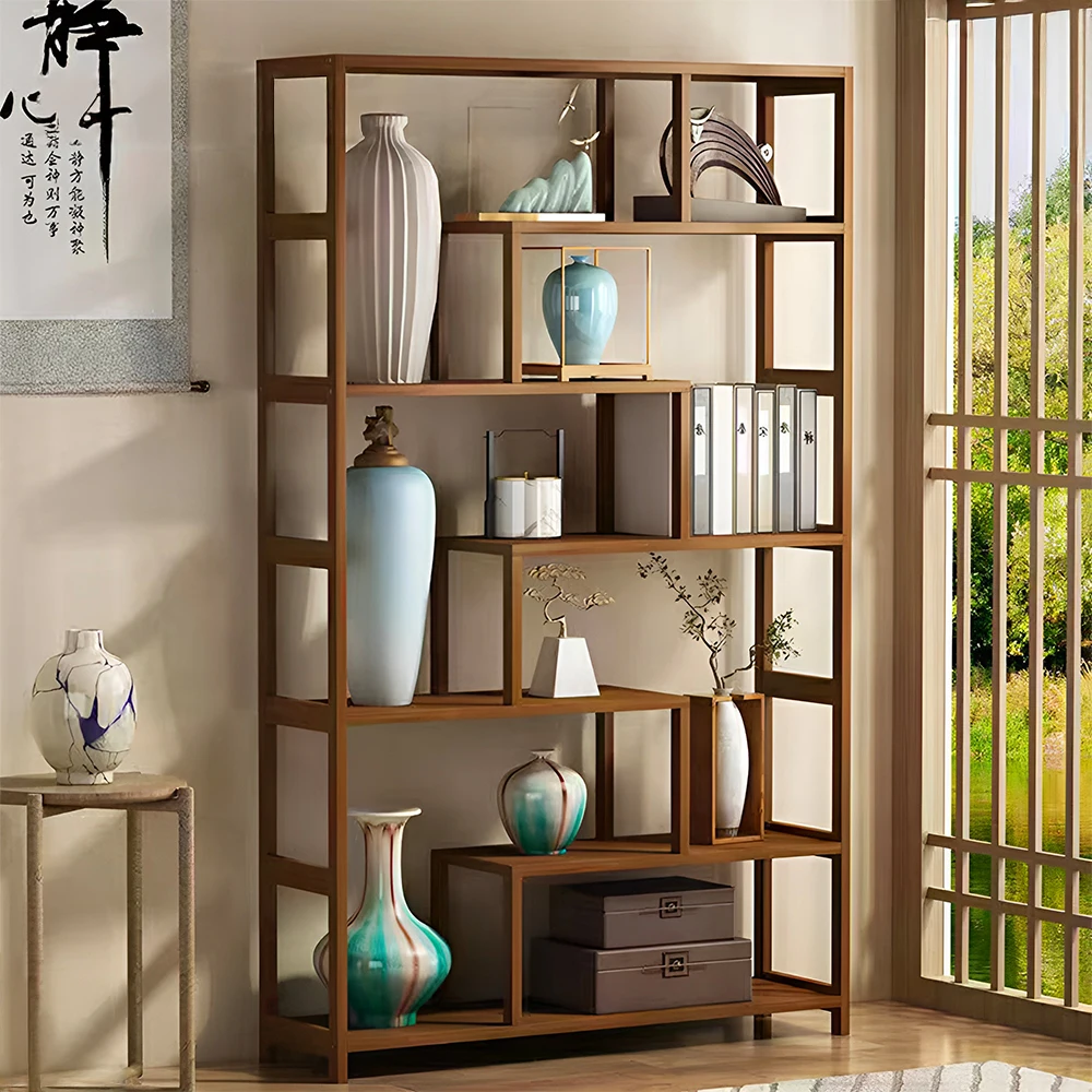 7-Tier  Staggered Bookcase, Modern Freestanding Wooden Bookcase Display Stand,99cm W x 25.3cm D x 175cm H
