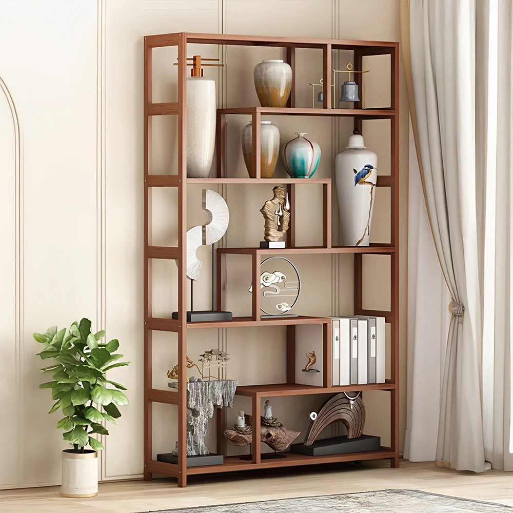 7-Tier  Staggered Bookcase, Modern Freestanding Wooden Bookcase Display Stand,99cm W x 25.3cm D x 175cm H