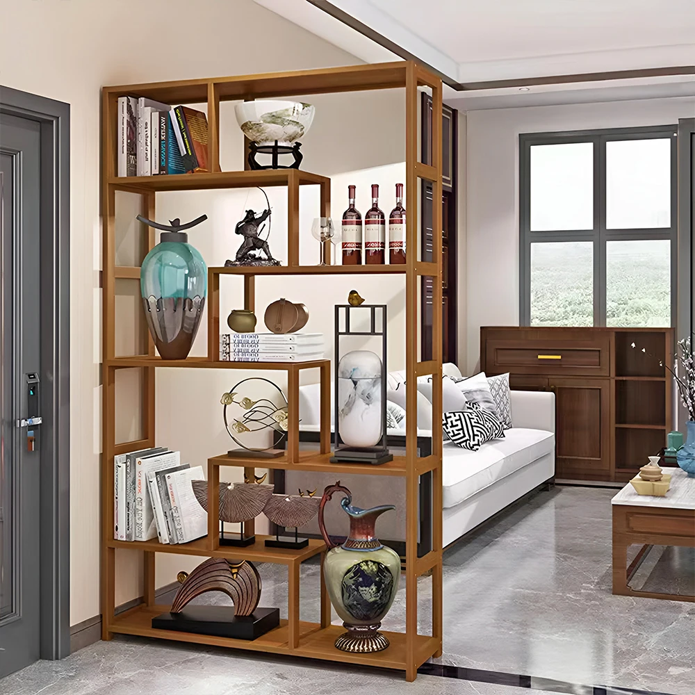 7-Tier  Staggered Bookcase, Modern Freestanding Wooden Bookcase Display Stand,99cm W x 25.3cm D x 175cm H