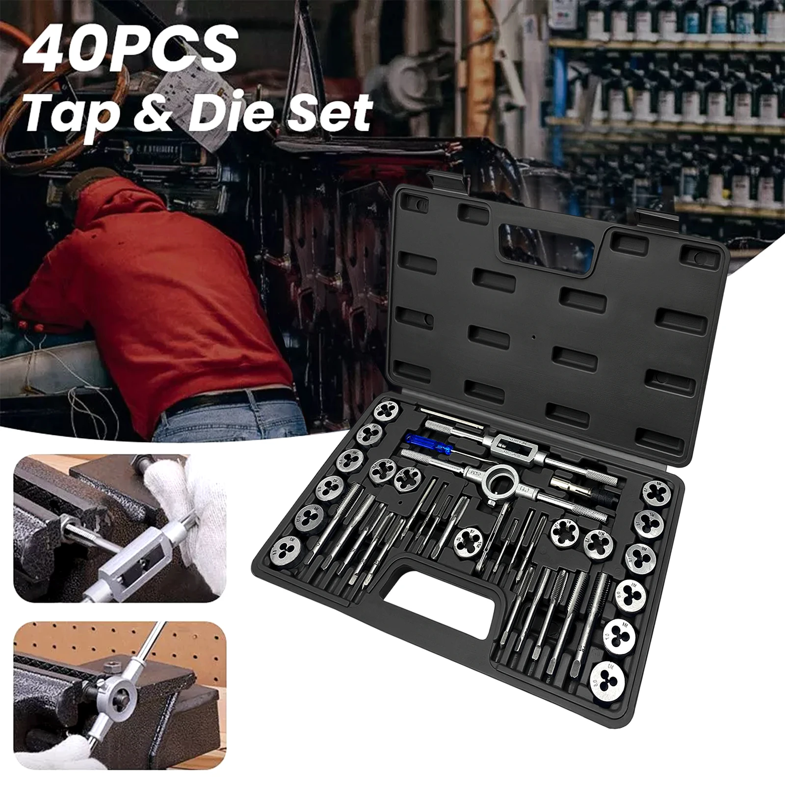 40PCS Tap and Die Set Split Dies Metric Thread Repair Wrench Holder M3 - M12 Nut Bolt with Tap Wrench Screw