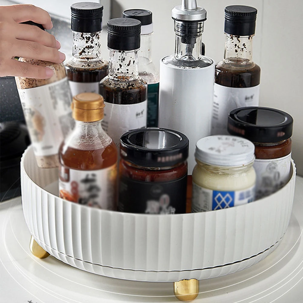 Rotating Round Spice Storage Rack Tray Turntable Kitchen Organizer, 22cm Dia x 7.5cm H