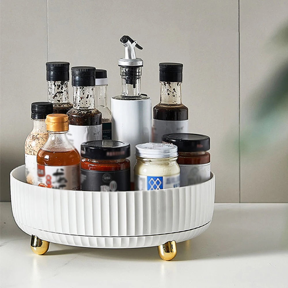 Rotating Round Spice Storage Rack Tray Turntable Kitchen Organizer, 22cm Dia x 7.5cm H