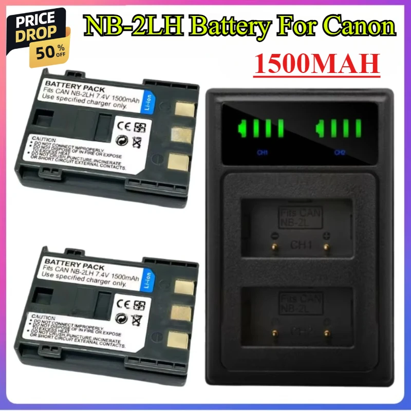 1500mah NB-2LH NB 2L 2LH NB-2L Battery for Canon EOS Rebel XT XTi 350D 410D G7 G9 S70 S80 ZR500 ZR950 ZR960 HG10 with Charger